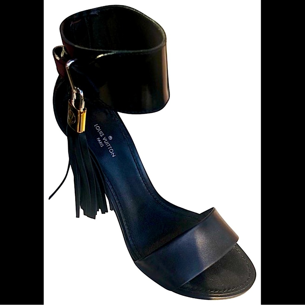 Louis Vuitton Black Leather Tassel Ankle-Strap Stiletto Heels - Picture 3 of 13